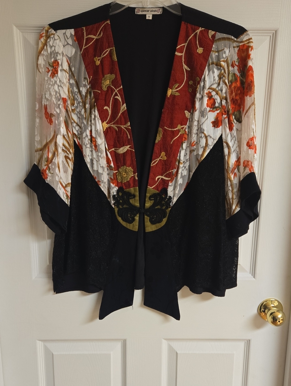 Vintage Spencer Alexis Floral-Trim Open Front Kimono Jacket